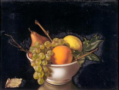 Tamara de Lempicka. Coupe de fruits ou Fruits sur fond noir (1949