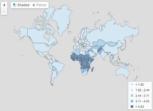 Taux de fertilité dans le monde en 2019