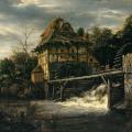 Jacob van Ruisdael. Deux moulins à eau avec hommes ouvrant l'écluse (1650)