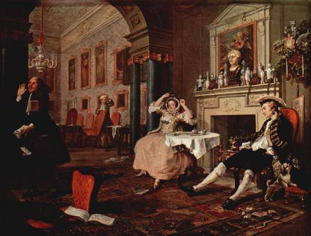 William Hogarth. Marriage-A-la-mode : le tête-à-tête (1743-45)